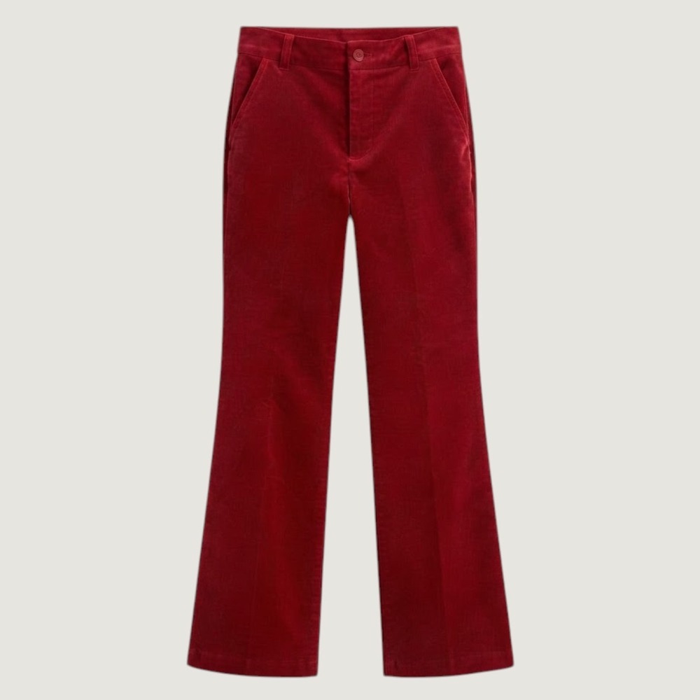 Cabi Ford Trouser Red Velvet High Rise Corduroy Straight Leg Pants Holiday Sz 6